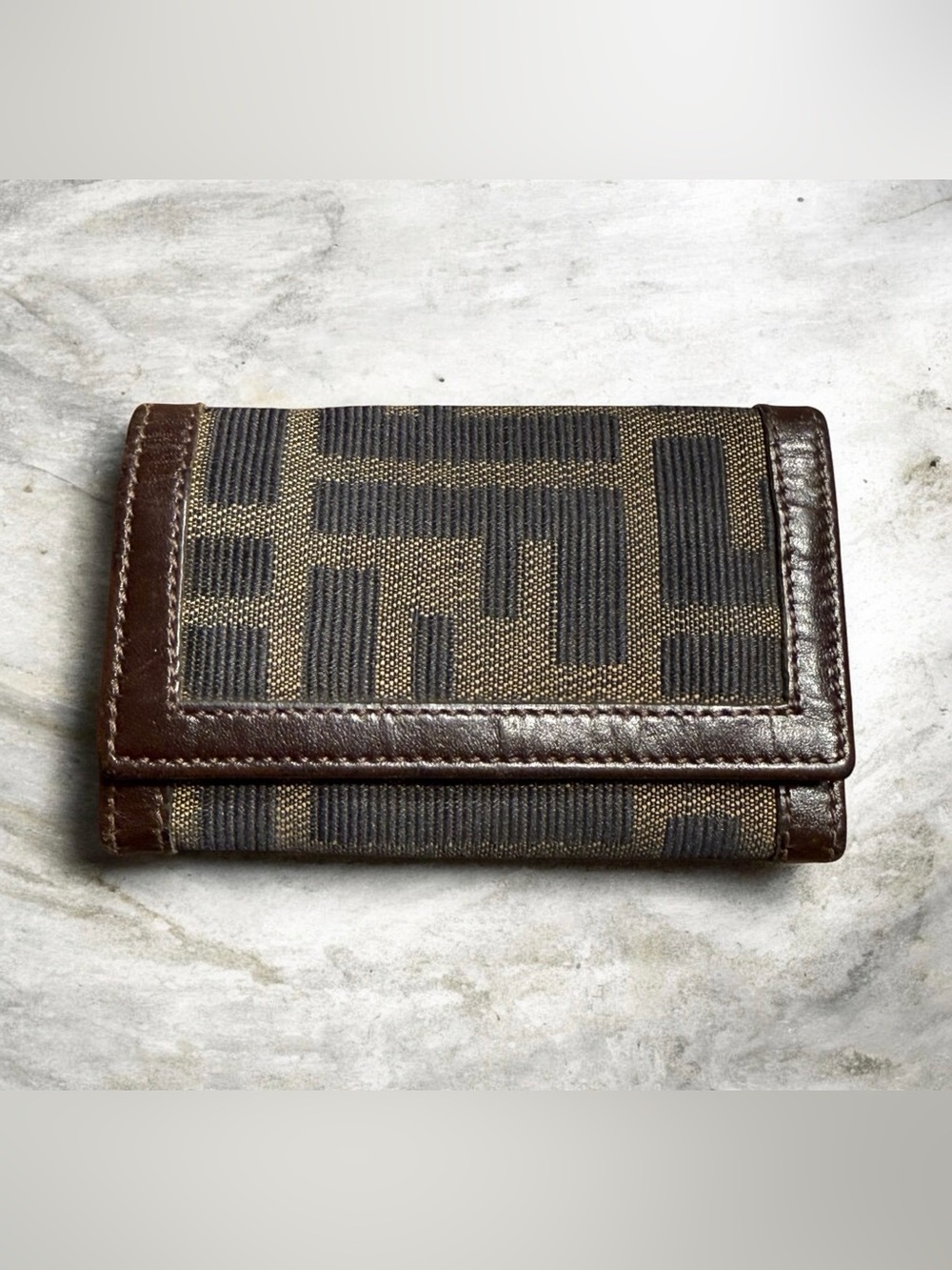 ✨Vintage FENDI Zucca FF Logo Trifold Key & Card Holder Case Wallet Unisex Piece